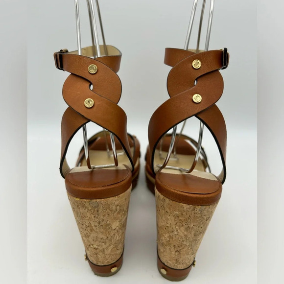$795 Jimmy Choo Women's Cognac Drya Studded Wedge Sandal Shoes Size EU 38 - Picture 11 of 16
